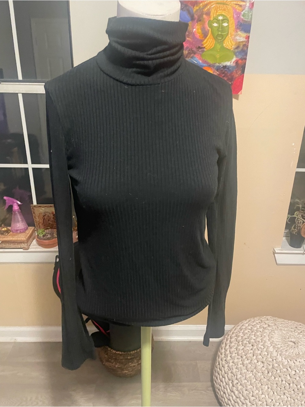 Madewell Black Ribbed Turtleneck Long-Sleeve Top